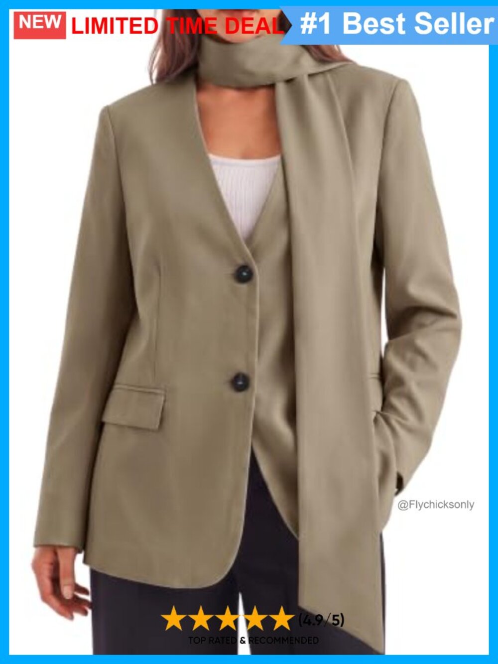 Women's Plaid Blazer V-Neck Button Down, Tailored Slim Fit with Scarf